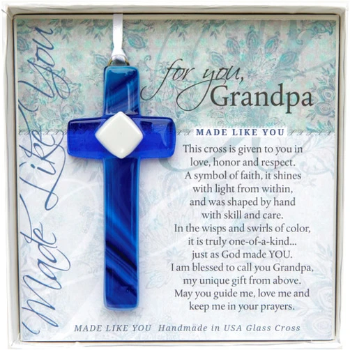 The Grandparent Gift Co. Sentimental Gift for Grandpa from Granddaughter/Grandson for Father's Day/Christmas/Birthday-Handmade in USA Glass Cross-Religious Gift for Grandpa -Gift for Grandfather