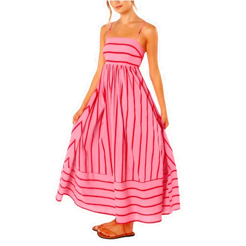 chouyatou Women's Striped Back Smocked Maxi Dress Sexy Spaghetti Strap Cut Out Flowy Swing Long Dress