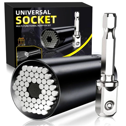 BOGRAND Stocking Stuffers for Adults Men, Universal Socket Tools, Christmas White Elephant Gifts for Adults Dad Husband Boyfriend, Cool Gadgets Wrench Set with Power Drill Adapter-Black