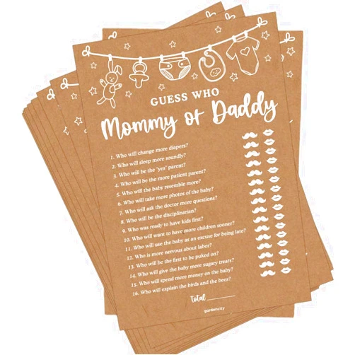 GardenCity Guess Who Mommy or Daddy Baby Shower Game, Baby Shower Games for Boy or Girl, 50 Cards, Kraft Minimalist