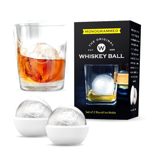 The Original Whiskey Ball Pack of 2 Monogram Whiskey Ice Ball Maker Mold - Premium Silicone Sphere Mold A to Z letter Engraved - Ideal for Crafting Old Fashioned Cocktails – Easy Release & No Leak Design - ‘Z’ letter