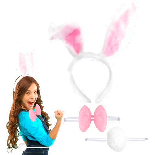 Skeleteen Bunny Rabbit Costume Set - White and Pink Ears, Bow Tie and Tail Accessories Kit for Kids of All Ages