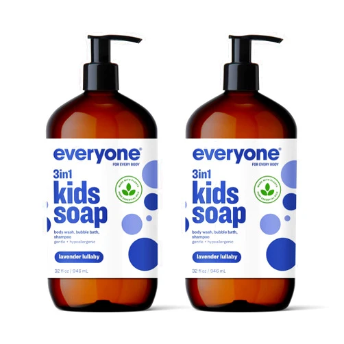 Everyone for every body Everyone 3-in-1 Kids Soap, Body Wash, Bubble Bath, Shampoo, 32 Ounce (Pack of 2), Lavender Lullaby, made with Essential Oils for Toddlers, tweens and teens