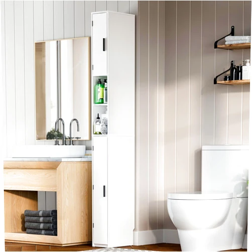 MOHOPE Narrow Bathroom Storage Cabinet - Tall Bathroom Cabinet with 2 Doors and Adjustable Shelves, Open Compartments, Slim Freestanding Cabinet for Small Space and Toilet, White ﻿