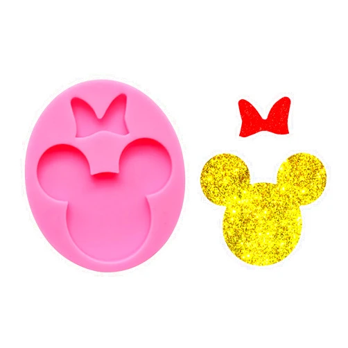 LHGOGO Cute Mouse Head Bow Keychain Silicone Molds for Epoxy Resin, Fondant Mold for DIY Chocolate Candy Cake Topper Decoration or Polymer Clay Jewelry Crafts Tools Soap Mould, Pink