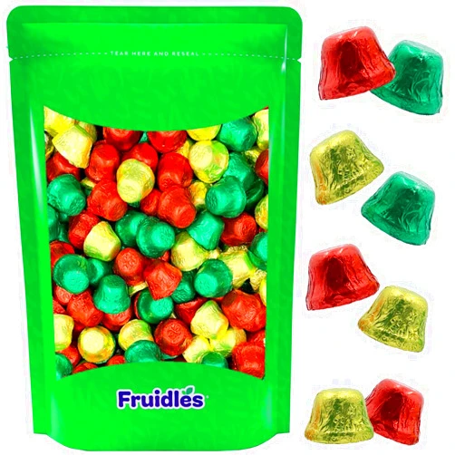 Fruidles Christmas Bells Chocolate, Milk Chocolate Party Bag Fillers, Individually Wrapped Foils, Resealable Bag, Kosher Certified Dairy (Half-Pound)