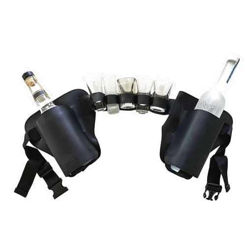 DrinkEasy Liquor Holster - Liquor Belt - Shot Holder - Version 2.0 Holds 5 Shot Glasses And 2 Bottles (Black)