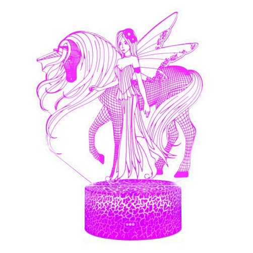AZALCO 3D Illusion Unicorn Fairy Spirit Night Light Lamp 16 Color Change Touch White Crack Base Birthday Present with Remote Control Birthday Gift Present for Boys and Girls