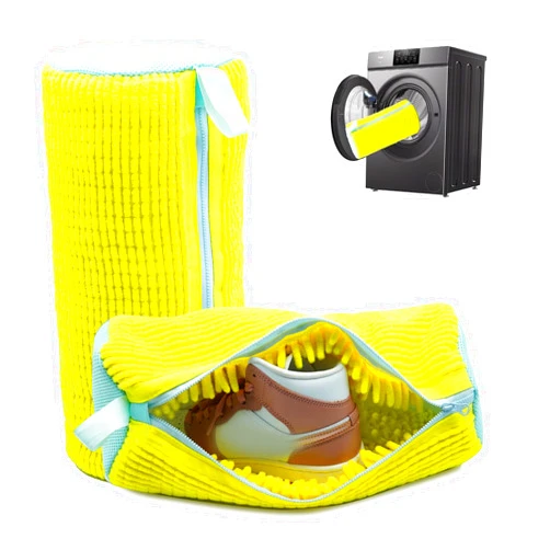Cocoyeye Shoe washing machine bag, Laundry shoe bag for washer and dryer, Reusable Zipper Plush Sneaker Washing Machine Bag for Shoes, Gym, Tennis, Delicate Yellow 2 pc