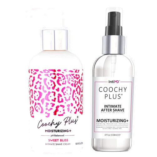 IntiMD Coochy Plus Intimate Shaving Complete Kit - SWEET BLISS & Organic After Shave Protection Soothing Moisturizer Mist – Antioxidant Formula Prevents Razor Burns, Itchiness & Ingrown Hairs