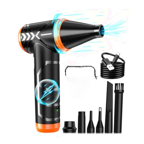 Hotfien Compressed Air Duster, 150000RPM Stepless Speed Tiny Electric Cleaner for Keyboard, PC Deep Cleaning, Replace Compressed Air Can-No Canned Air Duster, Rechargeable Air Blower - Vibrant Orange