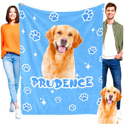 M YESCUSTOM Custom Dog Blanket with Name, Personalized Pet Photo Blanket, Customized Paw Print Blanket for Dogs, Personalized Pet Gifts for Puppy Small, Medium, Large Dog
