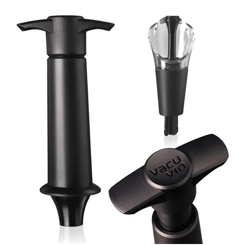 Vacu Vin Wine Saver & Server - Black - 2-in-1 Pump and Stopper-Pourer - Keep Wine Fresh for Up to a Week with Airtight Seal - 1 Vacuum Pump with 1 Wine Bottle Stopper and Pourer