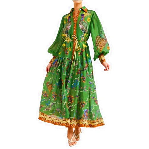 FONMA Women Cute Print Maxi Dress Loose Long Sleeve Boho Dress Flowy Graffiti Long Aline Wedding Guest Dress