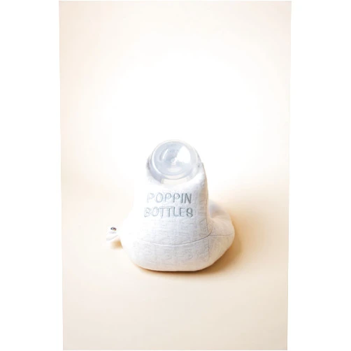 Fuzzy Feeder Our Cotton Fuzzy Feeder Bottle Holder with Slogan for Self Feeding - Velcro Closure System for Secure and Adjustable Fit - Adorable Baby Friend for Feeding and Playtime (Poppin Bottles)