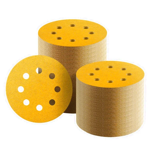 Keeimp 100 Pcs 5-Inch 8-Hole Hook and Loop Sanding Discs, 60/80/120/220/320 Assorted Grits Gold Sandpaper for Woodworking or Automotive 5 Inch Sanding Discs Gold Random Orbital Sander