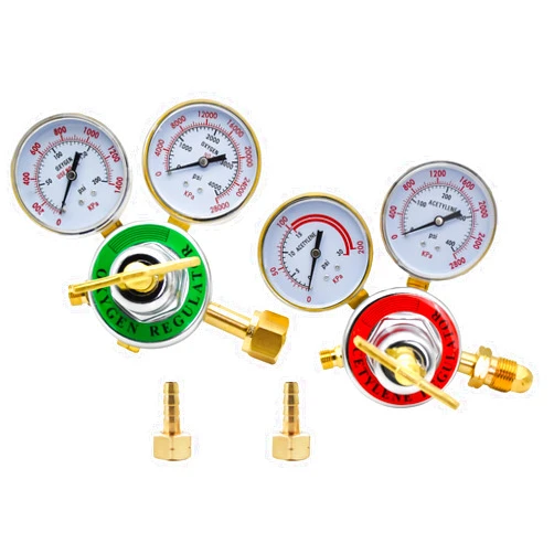 IMeshbean 2 Pieces Oxygen and Acetylene Regulator Set, Oxygen & Acetylene Regulators, Oxy Acetylene Gauges Cutting Torch Gauges for Gas Welding Brazing Cutting (CGA540 and CGA510)