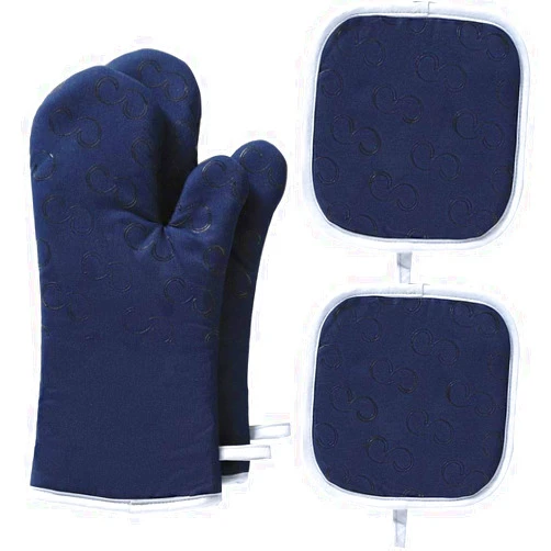BBEART MeiAOBest Oven Mitts and Pot Holders Sets, 4PCS Silicone Heat Resistant Oven Gloves for Grilling, Cooking, Baking (Navy Blue)