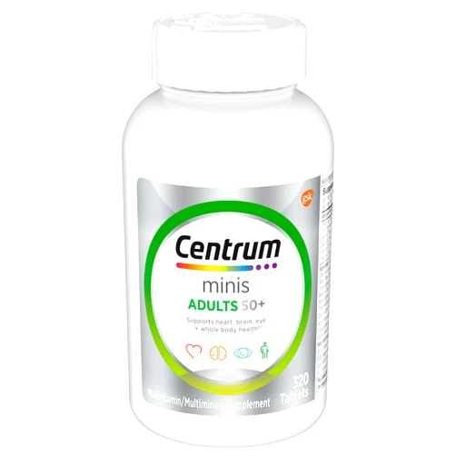 Centrum Minis Silver Multivitamin Tablet for Adults 50 Plus, Multimineral Supplement, Vitamin D3, B-Vitamins, Gluten Free, Non-GMO Ingredients, Supports Memory and Cognition in Older Adults - 320 Ct