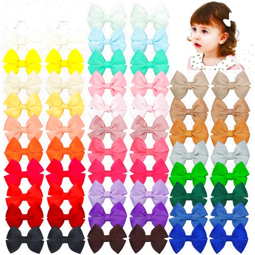 CellElection 60Pcs Hair bow Clips 2Inch Mini Hair Clips for Baby Fine Hair Grosgrain Ribbon Bows 30 Colors in Pairs