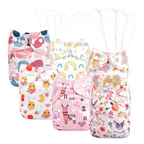 babygoal Reusable Cloth Diapers 6 Pack with 10pcs Inserts, One Size Adjustable Washable Pocket Nappy Covers for Baby Girls and Boys 6FG25