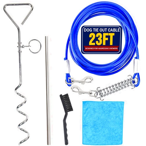 Navona 6 PCS Dog Tie Out Cable and Stake, 23FT Heavy Duty Cable with Spring, 16