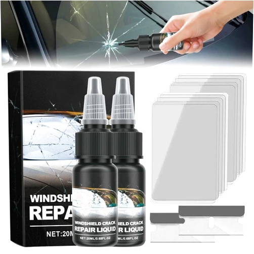 MONEBI 2024 Upgrade Windshield Crack Repair Kit, Multifunctional Cracks Glass Repair Kit for Repair Scratches and Cracks, Windshield Repair Kit for Chips and Cracks, Windshield Crack Repair Fluid (2)