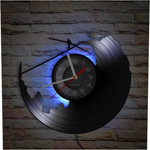 LCQSHENG Vinyl Wall Clock with LED 7-Color Night Light Retro Wall Clock, Handmade Home Wall Decoration Clock, is a Gift for Outdoor Sports Enthusiasts (Seven Colors)