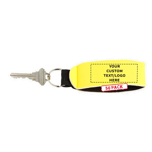 DISCOUNT PROMOS 50 Neoprene Strap Keychains Set - Customizable Text, Logo - Stretchable, Split-ring, Vibrant - Yellow
