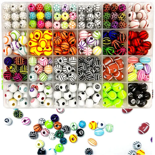 Generic 406 pcs Sports Ball Beads for Jewelry Making, Acrylic Sports Beads in Bulk, Baseball, Basketball, Football, Volleyball, Softball, with Box, DIY Handicraft Keychains, Bracelets, etc., GY1002