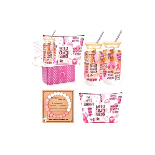 JoycuFF Breast Cancer Care Gifts for Woman, Pink Breast Cancer Survivor Gifts Awareness Accessories Care Package for Women