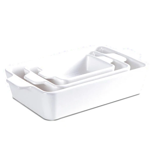 Jemirry Ceramic Bakeware Set 3 Piece Ceramic Bakeware Set, Casserole Dish, Rectangular Baking Dish Lasagna Pans for Cooking-White