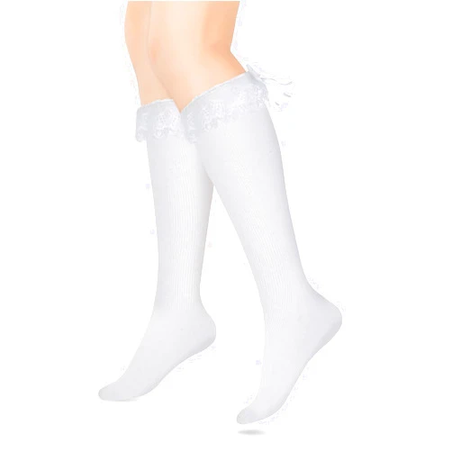 Lusofie Lolita Socks For Women Lovely&Cute White Lace Ruffle Bow Knee High Socks with Bows Clothing Accessories Soft Girl Princess Loli Frilly Socks Women Solid Color White Socks Women with Bow