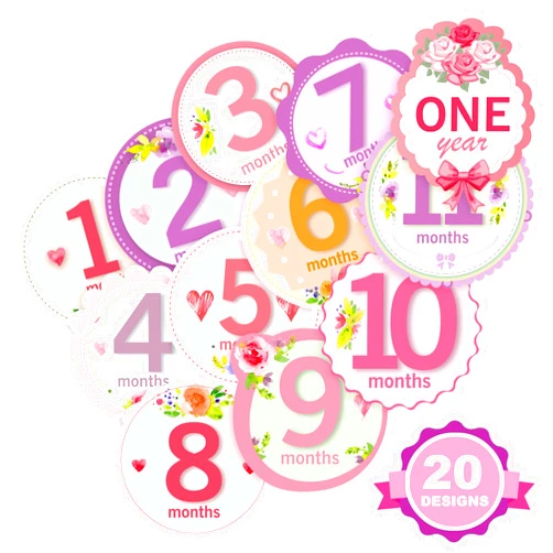 TurtleSurfers Baby Monthly Milestone Stickers for Girls by TurtleSurfers | Floral Designs with Holiday Themes Included! | All Months and First Year Including Bonus Milestones!