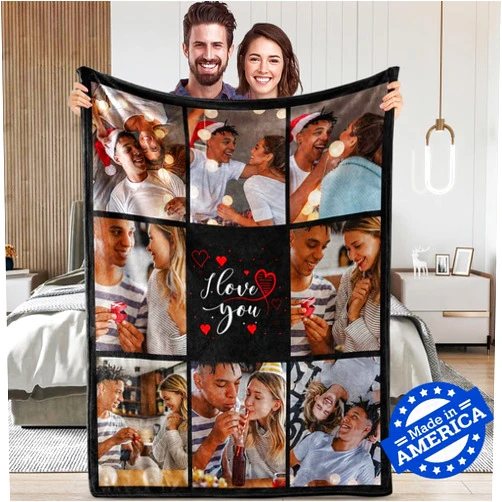 TinyName Printed in USA, Personalized I Love You Gifts for Boyfriend Custom Blanket with Photos Customized Fleece Throw Blanket with Pictures Couples Gifts for Girlfriend Husband Wife Anniversary Christmas