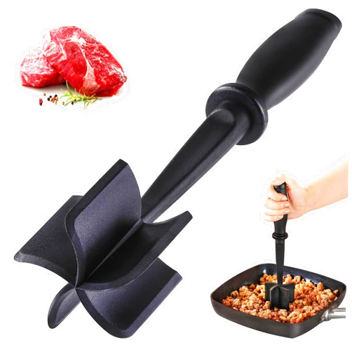 LITTLE COOK SINCE 1995 Meat Chopper for Ground Beef, Heat Resistant Meat Masher for Hamburger Meat, 5 Curved Blades Ground Beef Smasher, Nylon Meat Spatula Chopper, Non Stick Hamburger Chopper, Mix and Chop Kitchen Tool