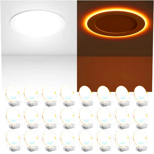 Amico 24 Pack 6 Inch 5CCT LED Recessed Ceiling Light with Night Light, 2700K/3000K/3500K/4000K/5000K Selectable Ultra-Thin Recessed Lighting, 12W=110W, 1100LM, Dimmable Canless Wafer Downlight ETL&FCC