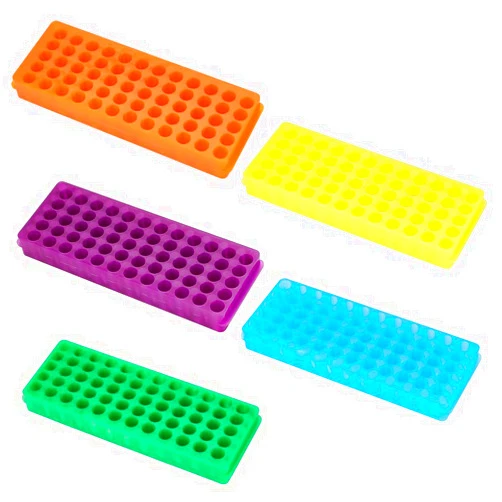 OLYCRAFT 5PCS Polypropylene Microcentrifuge Tube Rack, Double Panel 60-Well Centrifuge Test Tube Holder for Chemistry Laboratory - Assorted Colors