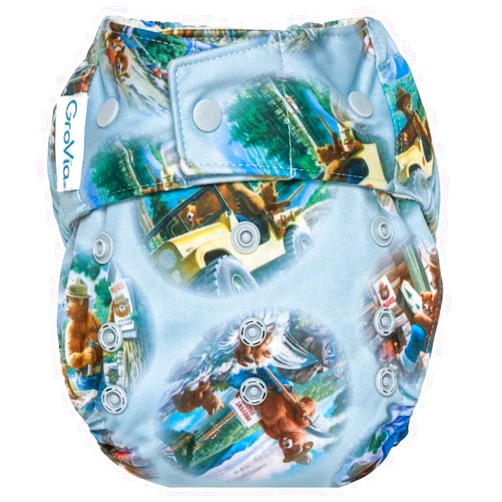 GroVia Bear in Mind Hybrid Cloth Baby Diaper Snap Shell