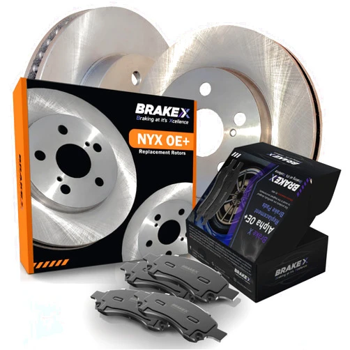 Brake X Rear Brake Pads and Rotors Kit replacement for 2017-2022 INFINITI Q60 | NYX OE+ Rotors and Alpha Ceramic Brake Pads