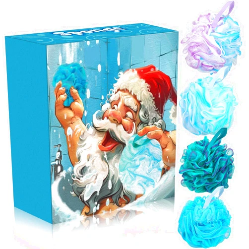 Pickmesh 4 Pcs Christmas Stocking Stuffers Bath Loofah Shower Sponge Body Back Scrubber Funny Christmas Gift Box White Elephant Exchange Ideas for Women Men Christmas Gift, 60 g