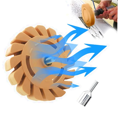 Tucana Gear Design Rubber Eraser Wheel, Decal and Adhesive Remover Tool, Remove Pinstripes, Stripes, Stickers, Tape and Graphics on Car, RVs, Boat and Trucks 4-inches Diameter with Drill Adapter