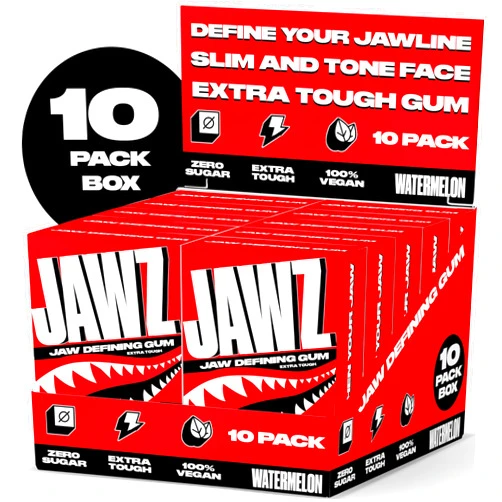 JAWZ GUM Jawline Chewing Gum (4 Month Supply) Watermelon - Define Your Jawline, Slim and Tone Your Face - Facial Exerciser for Men and Women - Sugar Free Hard Gum (10 Packs) (120 Pieces)