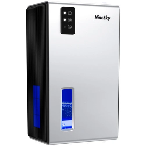NineSky Dehumidifier for Home, 95 OZ Water Tank, (1000 sq.ft) Dehumidifiers for Bathroom Bedroom Basement with Auto Shut Off,7 Colors LED Light(Silver)