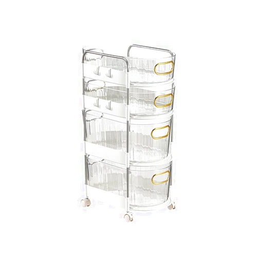 WAn2SHI0SY22 INS style 4-drawer storage rolling cart, transparent rolling utility cart snacks cart drinks trolley mobile shelving unit shelf with universal wheels (Cream color)