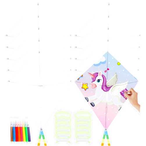 BATTIPAW DIY Blank Kites 10 Packs, Bulk Kites DIY Kit for Kids DIY Decorating Coloring,Blank Making Craft Kit for Kids Aged 4+ 8PCS Watercolor Pens
