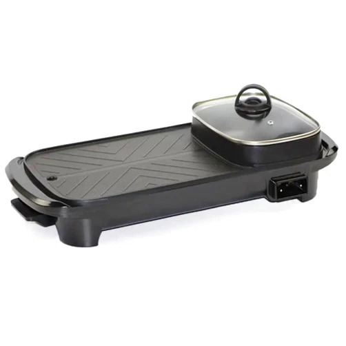SERENITA Electric 2 in 1 Grill with Shabu Shabu Hot Pot. Multifunctional Indoor Teppanyaki Korean BBQ Capacity for 2-4 People