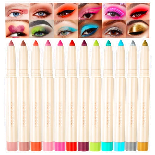 BestLand 12 Pcs Cream Eyeshadow Stick Set Matte Shimmer Rainbow Earth Colors Highly Pigmented Long Lasting Waterproof Eye Shadow stick Eye Liner Makeup with Pencil Sharpener (Set A)