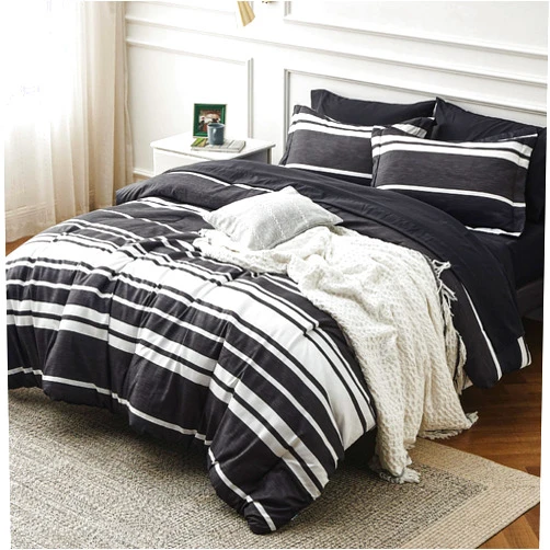 Bedsure Bed in a Bag Twin Size 5 Pieces, Black White Striped Bedding Comforter Sets All Season Bed Set with 1 Pillow Sham, Flat Sheet, Fitted Sheet and 1 Pillowcase