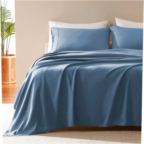 SLEEP ZONE Nanotex Super Soft Cooling Full Size Bed Sheets Set 4 Piece - Easy Care Fitted Flat Sheet & Pillowcase Sets - Wrinkle Free, Fade Resistant, Deep Pocket 16